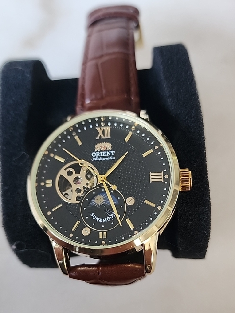 Orient Automatic Men’s Watch - Black Dial, Brown Leather Strap